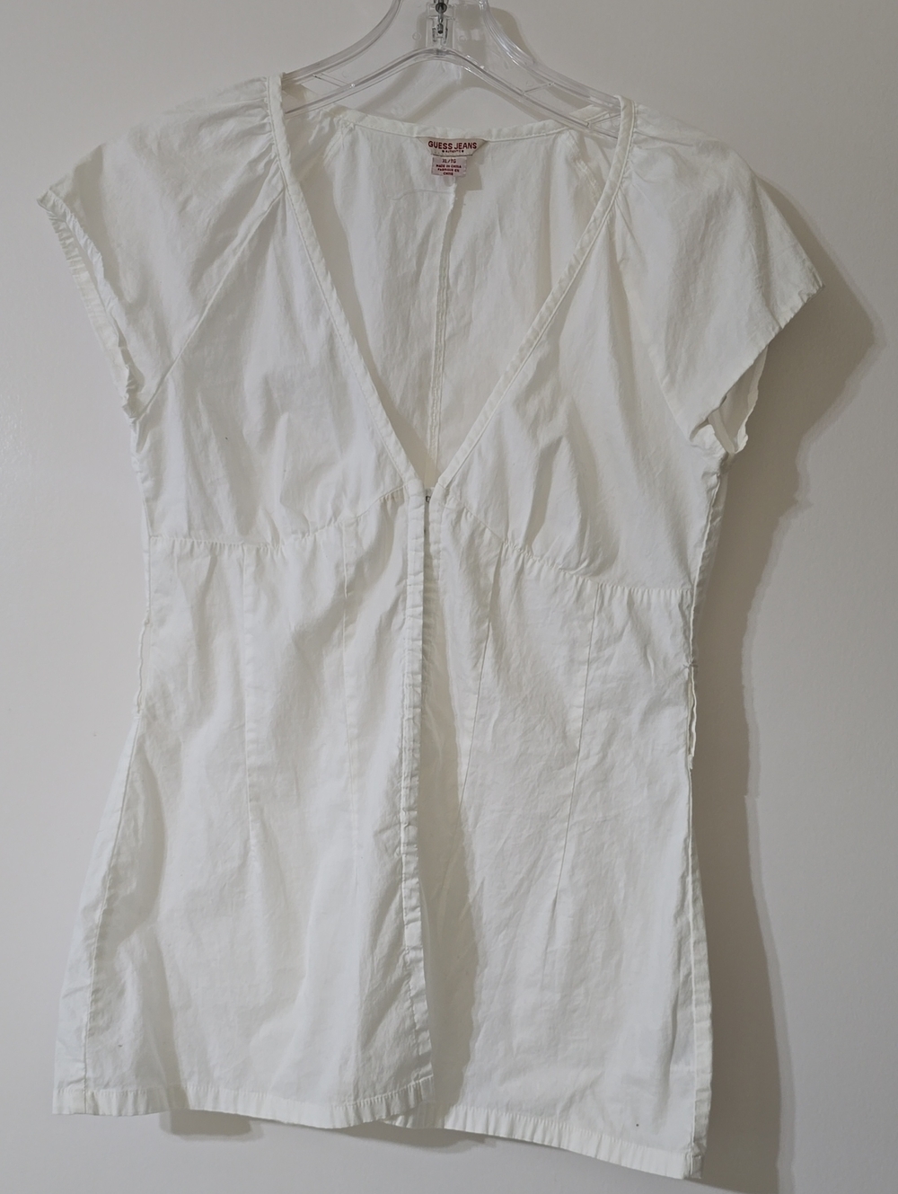 Guess White V-Neck Cotton Tunic Top